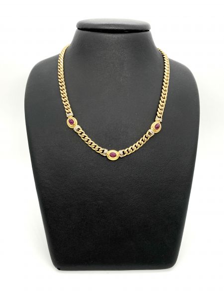 Halskette 585 GG mit Rubinen im Cabochon-Schliff 48,80 g