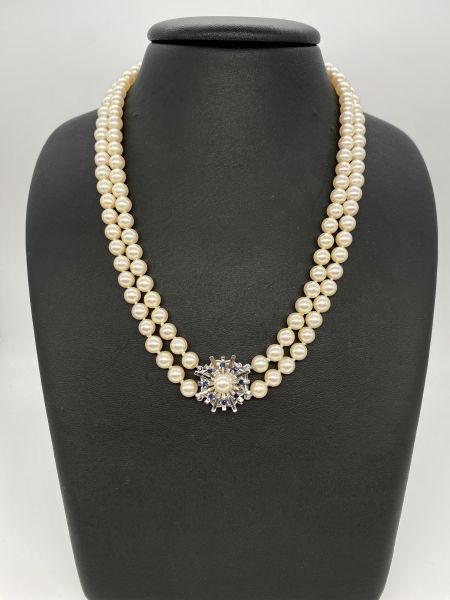 2-Reihige Perlenkette mit Verschluss in 18K WG