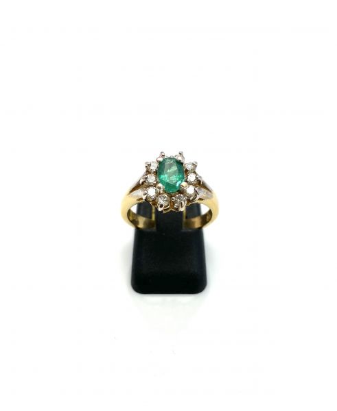 Smaragd-Ring in 14 Karat mit runden Brillanten ca. 0,48 ct.